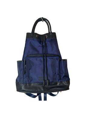Versace Parfums Mens Back Pack Blue Nylon Leather New COA 16.5x16